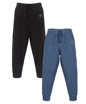 Kiddopanti Unisex Pack Of 2 Solid Track Pants - Blue Melange Black