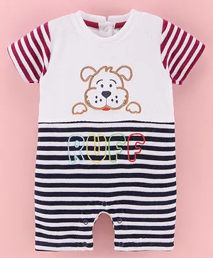 Wonderchild Half Sleeves Striped & Ruff Printed Romper - Navy Blue Red