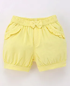 Wonderchild Solid Bow Applique Shorts - Lemon Yellow