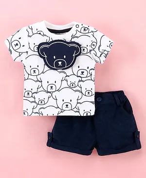 Wonderchild Half Sleeves Bear Printed Tee & Shorts - White