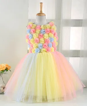 Enfance Sleeveless Flower Applique Solid Party Wear Dress - Peach