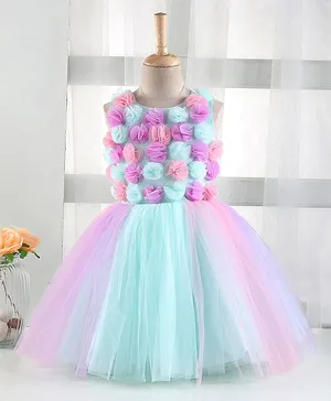 Enfance Sleeveless Flower Applique Solid Party Wear Dress - Purple