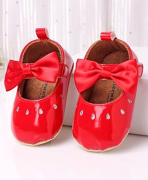 Cute Walk by Babyhug Party Booties with Bow and Velcro Closure - Red