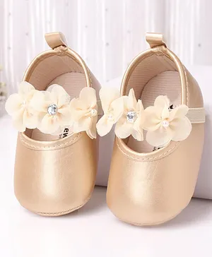 Cute Walk by Babyhug Slip On Booties With Floral Applique - Golden