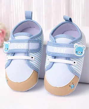 Cute Walk by Babyhug Striped Booties with Velcro Closure - Blue