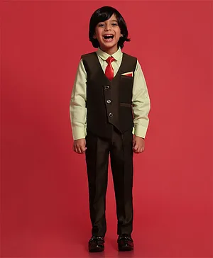 AJ Dezines Full Sleeves Solid 4 Piece Suit Set - Olive Green
