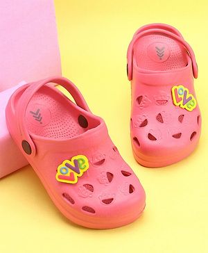 Pine Kids Clogs With Back Strap Text Applique- Pink