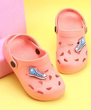 Pine Kids Clogs With Back Strap Shoes Applique- Peach
