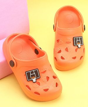 Pine Kids Clogs With Back Strap Basketball Applique- Orange