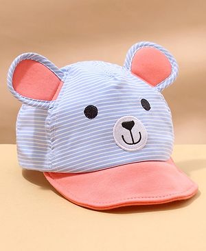 Babyhug Cotton Bear Print With Stripes & Ear Applique Baseball Cap Multicolour - Circumference 45 cm