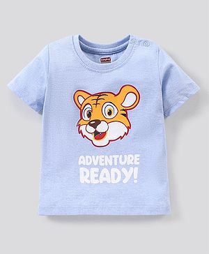 Babyhug Cotton Knit Half Sleeves Tiger Print T-Shirt - Blue Melange