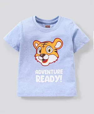 Babyhug Cotton Knit Half Sleeves Tiger Print T-Shirt - Blue Melange
