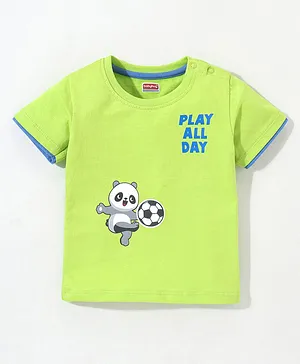 Babyhug Cotton Half Sleeves T-Shirt Panda & Text Print- Green