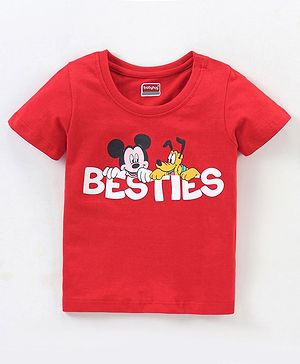 Babyhug Cotton Half Sleeves T-Shirt Mickey Mouse Besties Print Print - Red