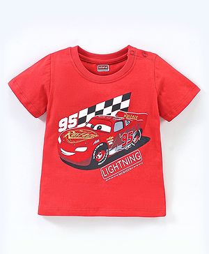 Babyhug Cotton Half Sleeves T-Shirt Lightning Mcqueen Print - Red