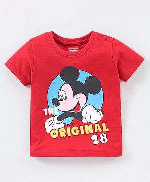 Babyhug Cotton Half Sleeves T-Shirt Mickey Mouse Print - Red