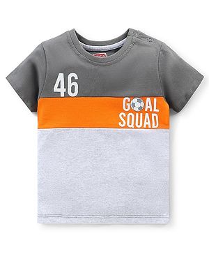 Babyhug Cotton Knit Half Sleeves Text Printed T-Shirt - White Melange