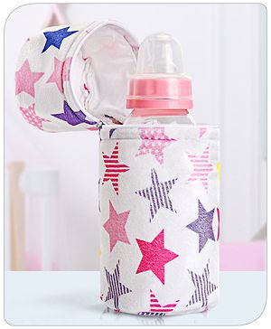 Babyhug Feeding Bottle Cover with Zip Star Print Pink - 330 ml