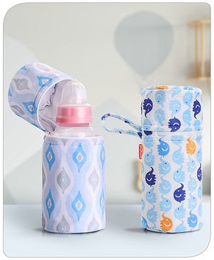 Babyhug Feeding Bottle Cover with Zip Elephant Print  Pack Of 2 Blue  - Fits Upto 330 ml Each