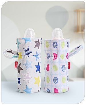 Babyhug Feeding Bottle Cover Star Print Pack of 2 Blue - Fits Upto 330 ml Each