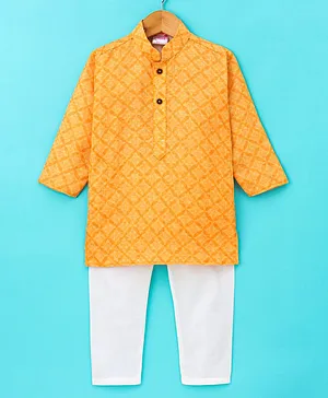 Ridokidz Full Sleeves Abstract Printed Kurta & Pajama - Mango Yellow