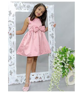KIDSDEW Sleeveless Solid Bow Embellished Duchesse Satin Fit & Flare Dress - Mauve