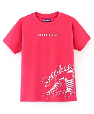 Pine Kids 100% Cotton Half Sleeves T-Shirt Sneakers Print - Red