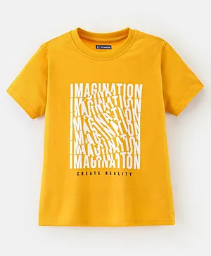 Pine Kids 100% Cotton Half Sleeves Biowashed T-Shirt Imagination Print - Golden