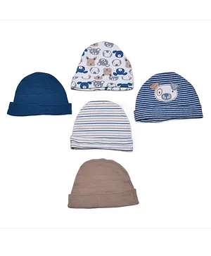 Kidofash Pack Of 5 Dog Patch Printed & Striped Caps - Brown