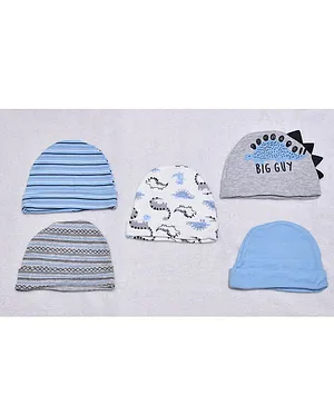 Kidofash Pack Of 5 Buggy Dinosaur Printed & Striped Caps - Light Blue