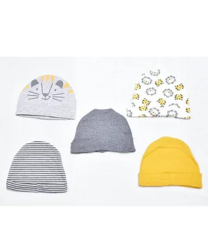 Kidofash Pack Of 5 Tiger Printed & Striped Caps - Yellow