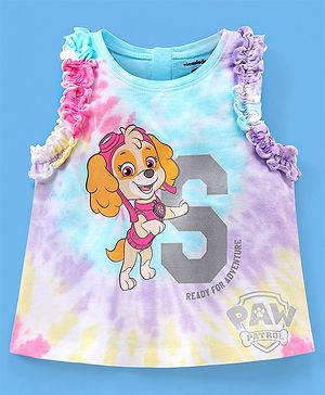 Babyhug 100% Cotton Sleeveless Tee Tie Dye Paw Patrol Skye Graphics With Glitter & Frill Detailing - Blue