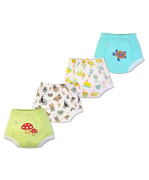 Plan B 100% Cotton Pack Of 4 Animal Mushroom Aquarium Birds Printed Padded Potty Training Underwear - Multi Colour