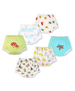 Plan B 100% Cotton Pack Of 6 Elephant & Birds Printed Padded Potty Training Underwear - Multi Colour