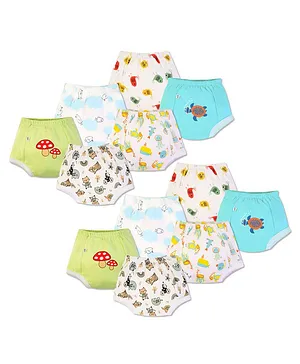 Plan B 100% Cotton Pack Of 12 Elephant With Mushroom & Turtle Printed Padded Potty Training Underwear - Multi Colour