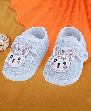 Baby Moo Naughty Bunny Applique Checks Non Slip Booties - Grey