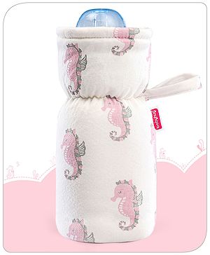 Babyhug 100% Cotton Premium Feeding Bottle Cover with Sherpa Lining Sea Horse Print - Fits upto 330 ml
