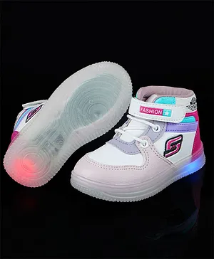 KATS Fashion Printed Abstract Design Embossed With Led Light Sneakers - Pink