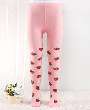 Cutewalk by Babyhug Anti Bacterial Footed Tights Strabarry Design - Pink