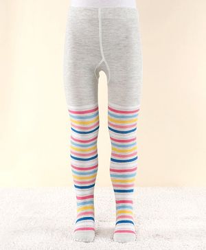 Cute Walk by Babyhug Antibacterial Stripped Footed Tights - Grey