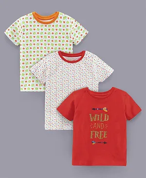 BUMZEE Pack Of 3 Half Sleeves Seamless Frog With Wild & Free Printed Tees - Red & White