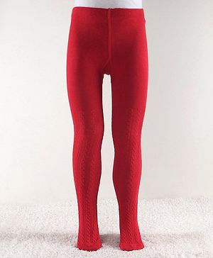 Cute Walk by Babyhug Antibacterial Solid Footed Tights - Red
