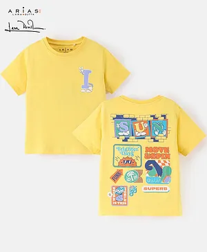 Arias Cotton Stretch Knit Half Sleeves T-shirt  With Fun Print - Yellow