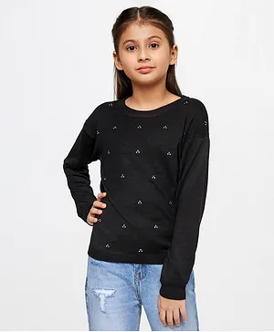 AND Girl Full Sleeves Sequin Embellished Top - Black