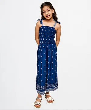 Global Desi Girl Sleeveless Ethnic Motif Printed Jumpsuit - Blue