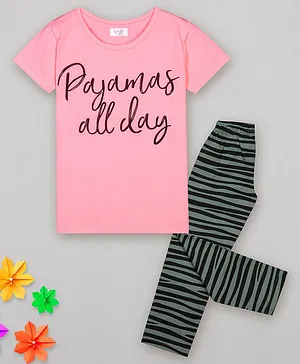 Sheer Love Half Sleeves Pajamas All Day Tee With Seamless Zebra Printed Pyjama - Pink