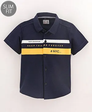 Ruff Half Sleeves Shirt Keep Training Forever Print - Navy Blue