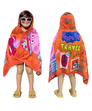 Sassoon Peppa Pig Terry Cotton Bath Pool Beach Hooded Towel Wrap for Kids - Orange