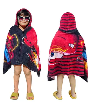 Sassoon Pixer Car Terry Cotton Bath Pool Beach Hooded Towel Wrap for Kids - Red