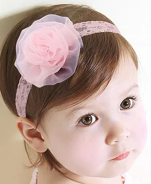 Ziory Flower Applique Embellished Lace Headband - Pink